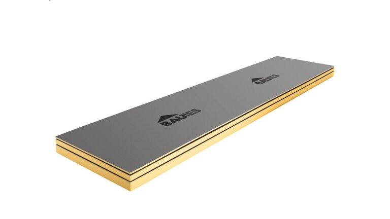 Baues Dämmplatte rechteckig, grau-gelb.